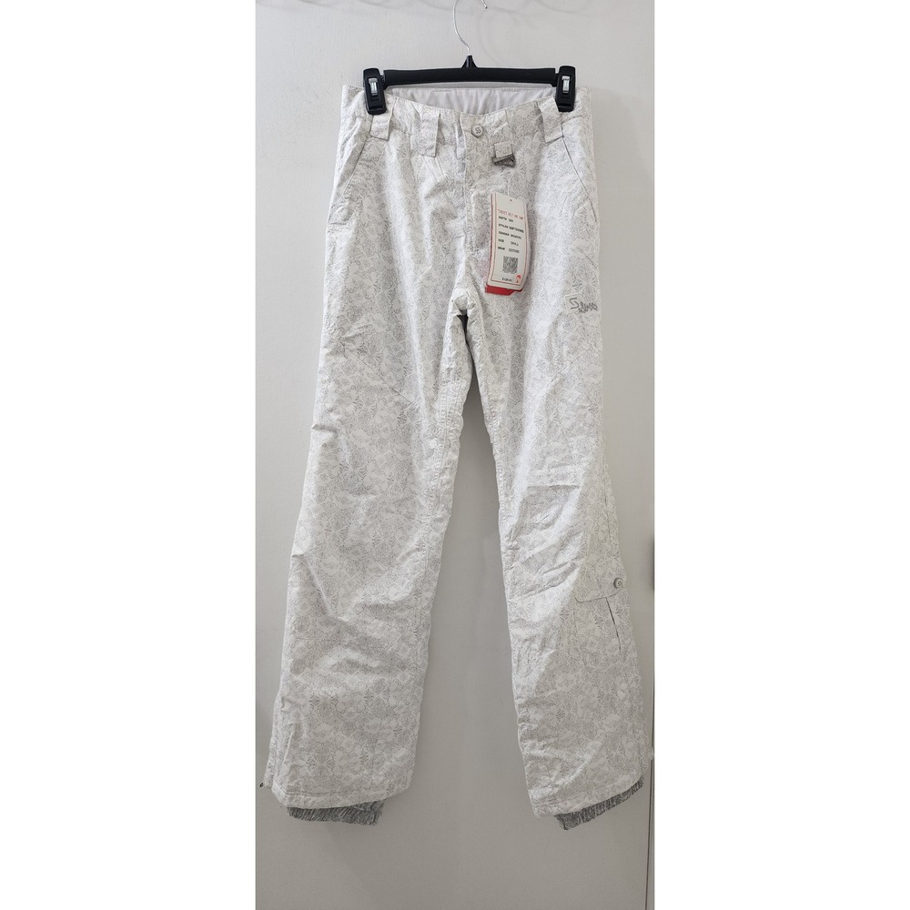 Sims Womens Snow Pants Small White Grey Damask Insulated Ski 960F7SIMW05